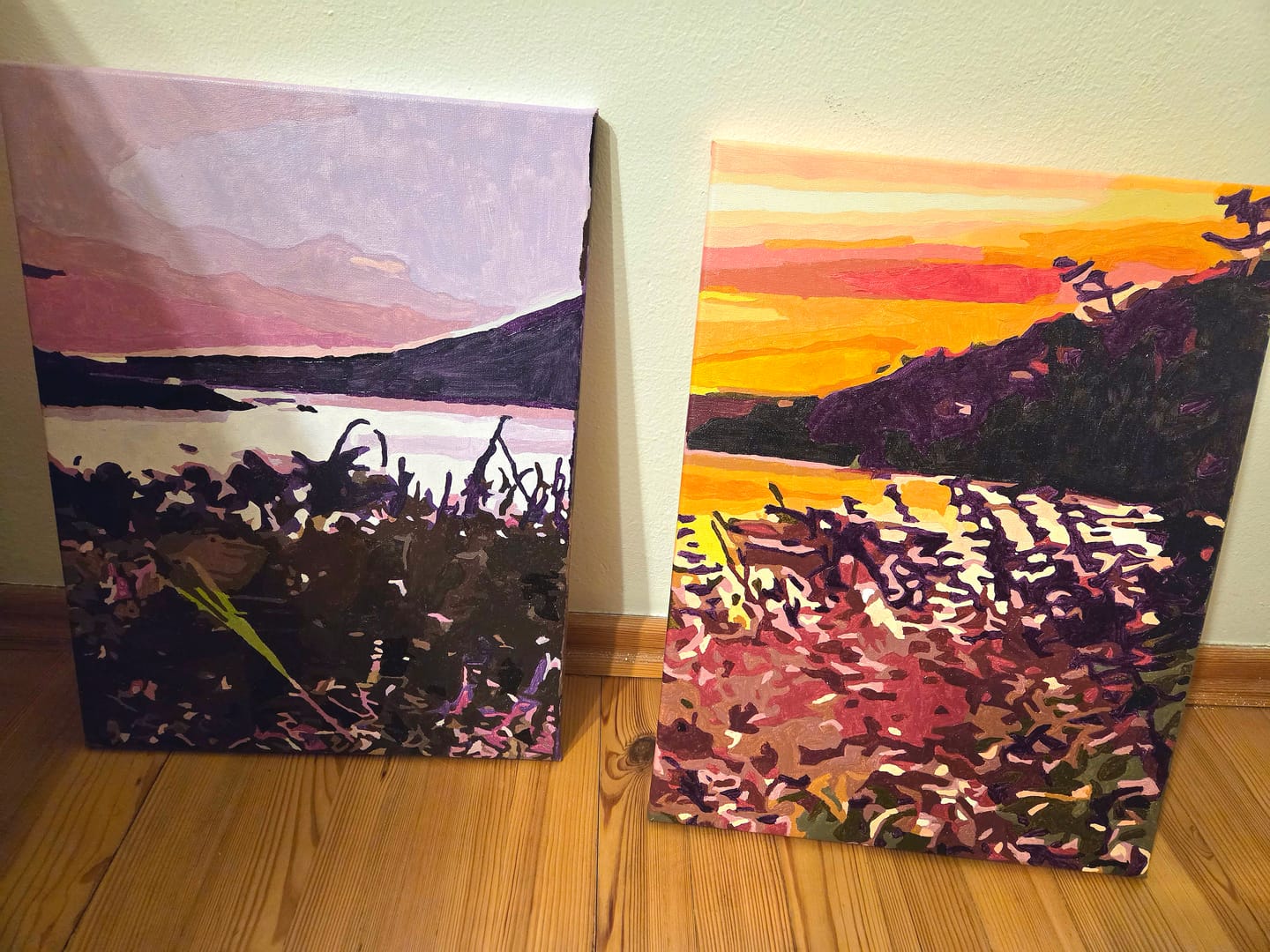 Customer photo review of Malen nach Zahlen 5 teilig - Lavendelfeld am Bergsee, Sonnenuntergang
