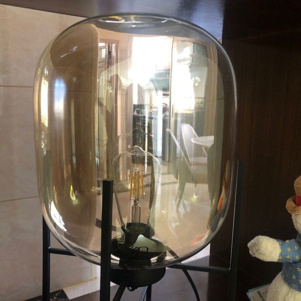 Customer photo review of Hand Blown Glass Table Lamp, Black Metal Stand, Bedside Lamp