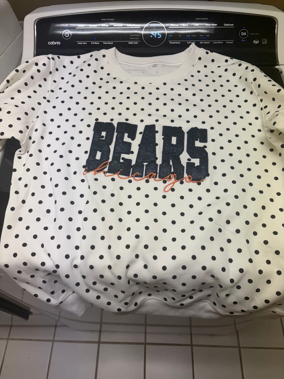 Customer photo review of Custom Embroidered Glitter Vinyl Team Polka Dot Sweatshirt - Game Day Best Gear | Gifts for Sports Mom | Game Day Wear
