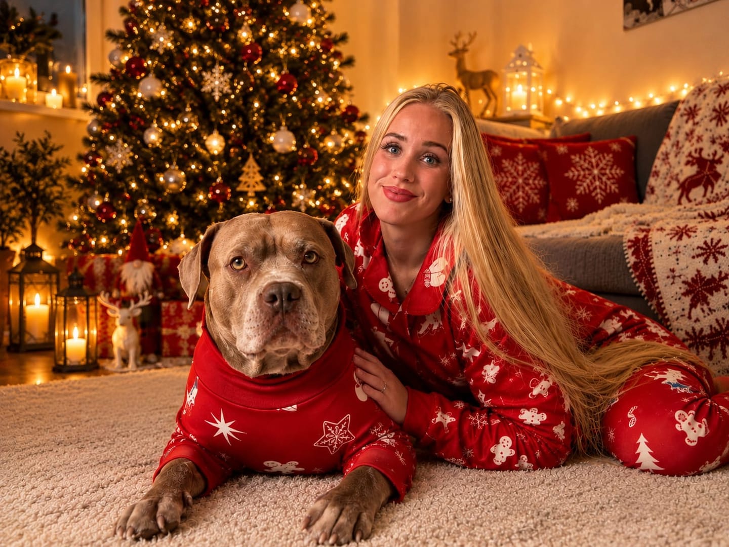 Customer photo review of Dog Christmas Pajama - Red Cheer