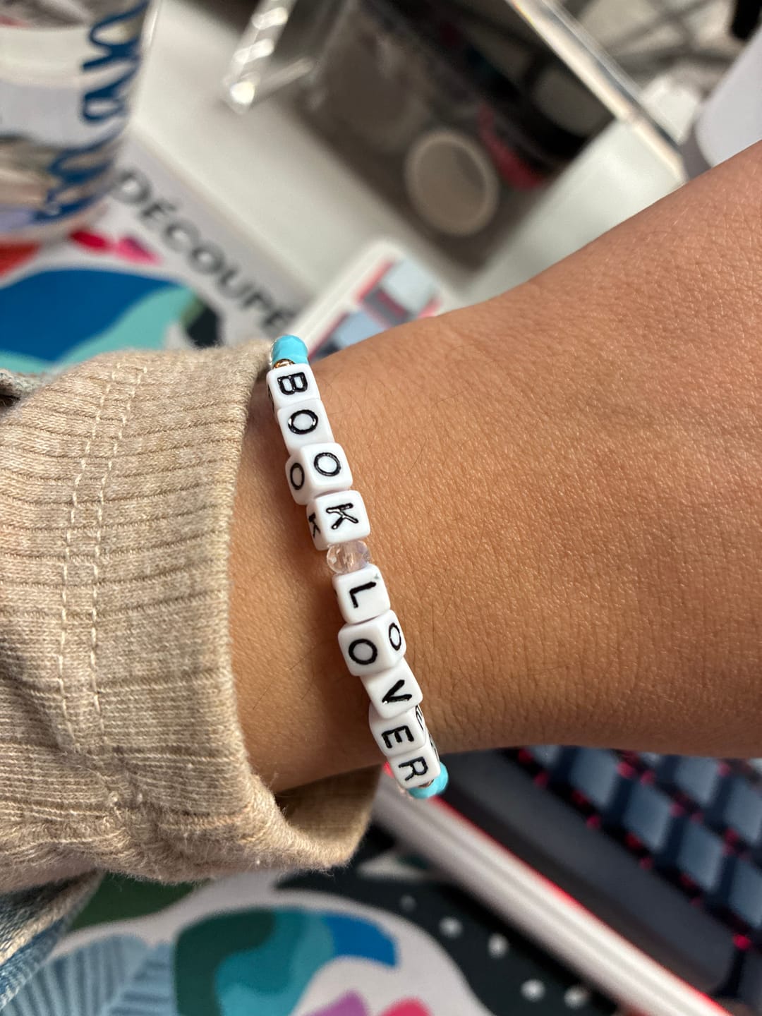Customer photo review of book lover friendship bracelet