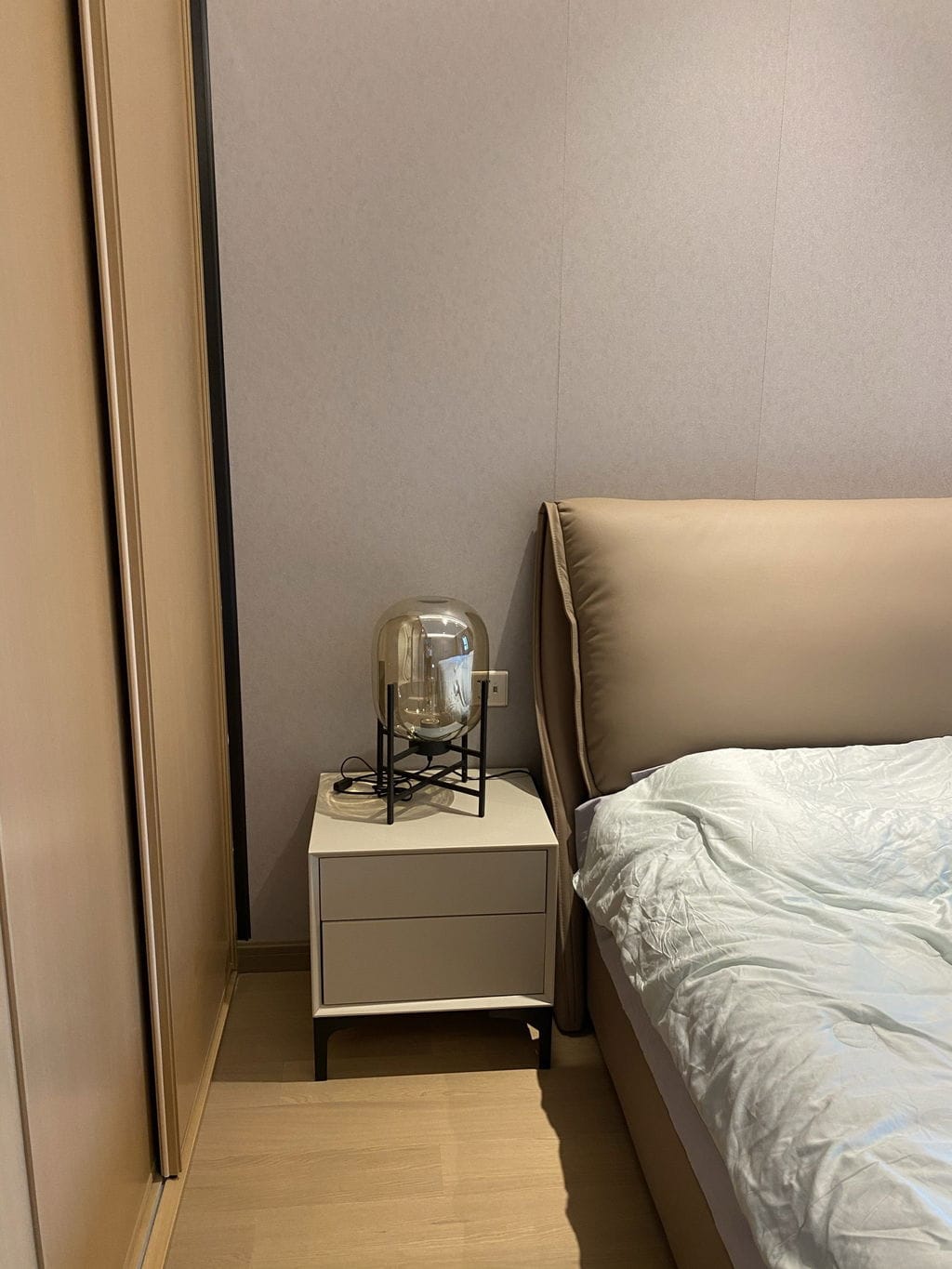Customer photo review of Hand Blown Glass Table Lamp, Black Metal Stand, Bedside Lamp