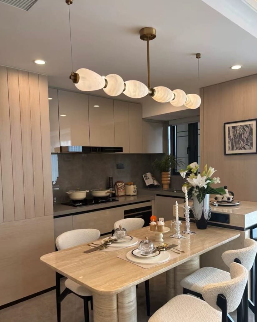 Customer photo review of Pebble Alabaster Linear Chandelier, Rod Hung, Integrated LED
