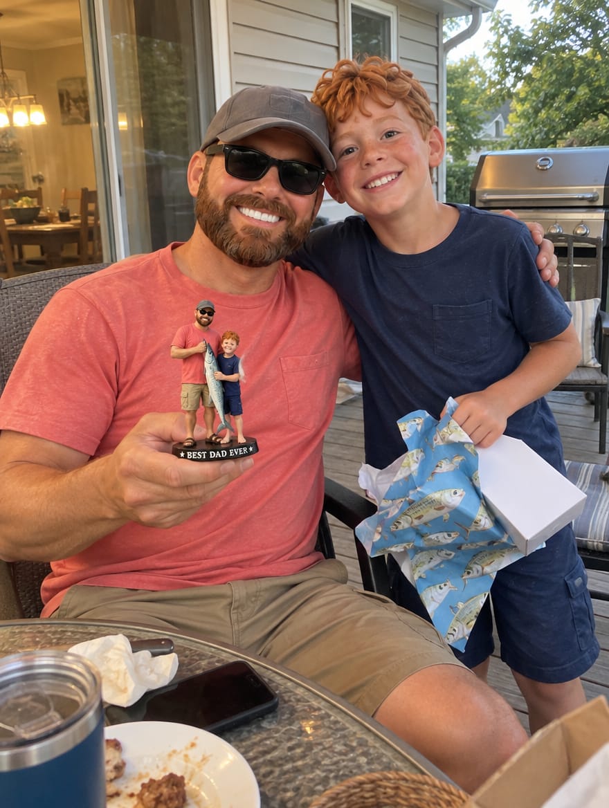 Customer photo review of Custom Father & Kids Fishing Figurine from Photo