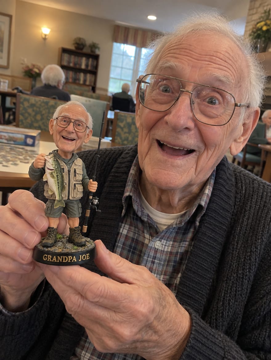 Customer photo review of Custom Caricature Fishing Figurine from Photo