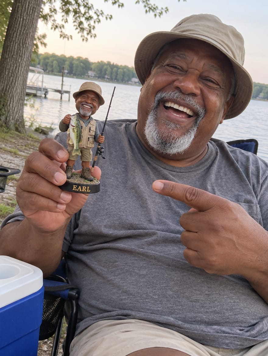 Customer photo review of Custom Caricature Fishing Figurine from Photo