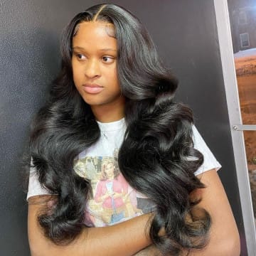 Customer photo review of Wavymy Wear Go Body Wave Glueless Wig Pre-Cut Lace Closure Wig Pre-Plucked Natural Hairline 180% Density Human Hair