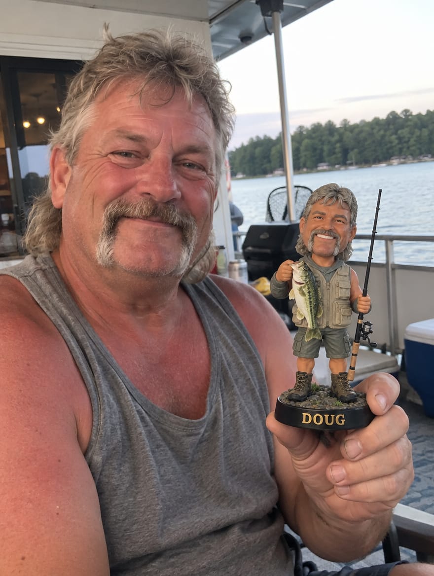 Customer photo review of Custom Caricature Fishing Figurine from Photo