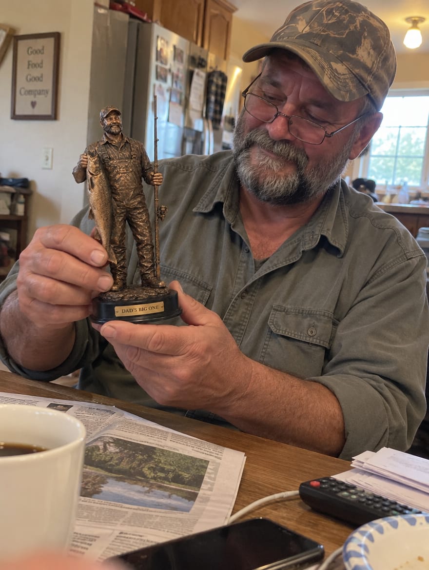 Customer photo review of Custom Copper-Finish Fishing Statue from Photo