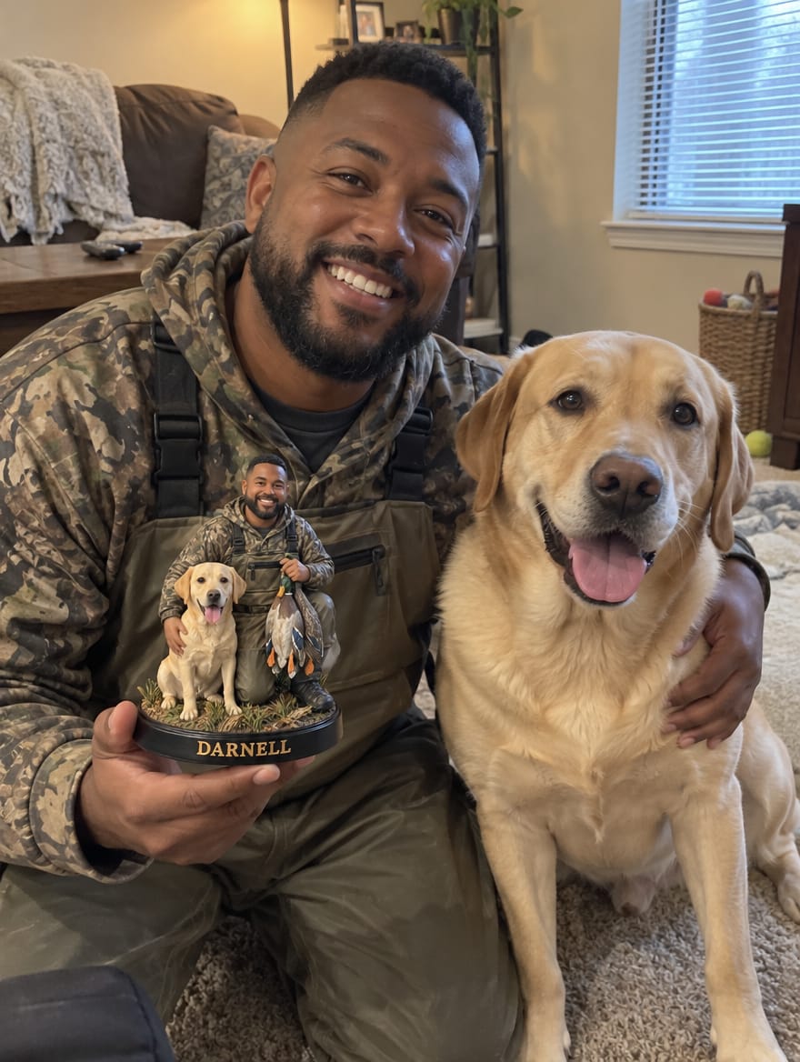 Customer photo review of Custom Hunter & Dog Figurine from Photo