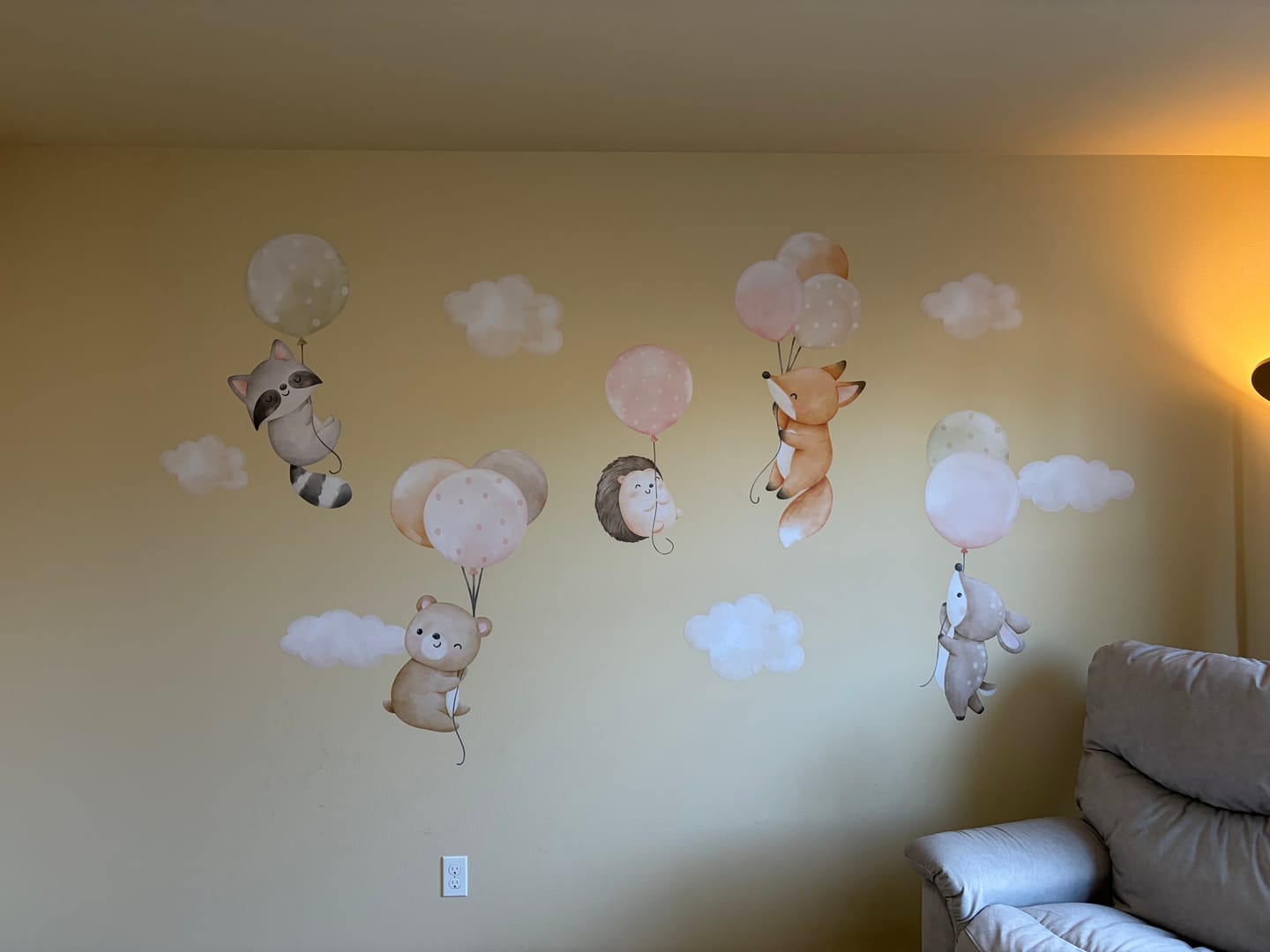 Customer photo review of Pastel Animals on Balloons Wall Decals