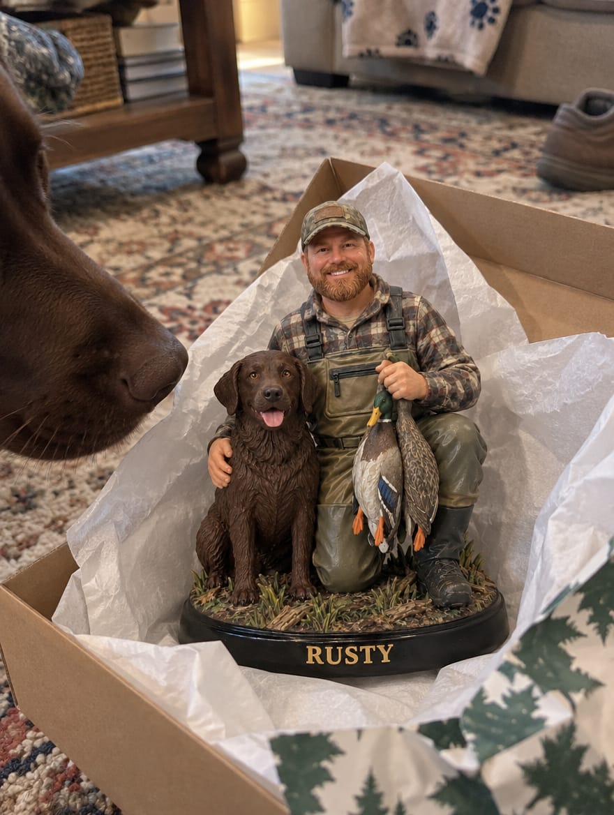 Customer photo review of Custom Hunter & Dog Figurine from Photo