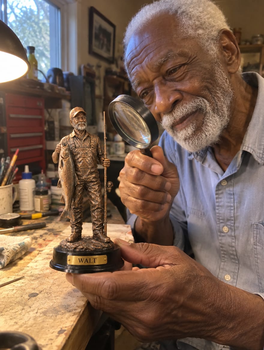 Customer photo review of Custom Copper-Finish Fishing Statue from Photo