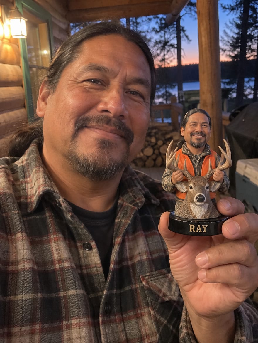 Customer photo review of Custom Deer Hunter Figurine & Gifts from Photo