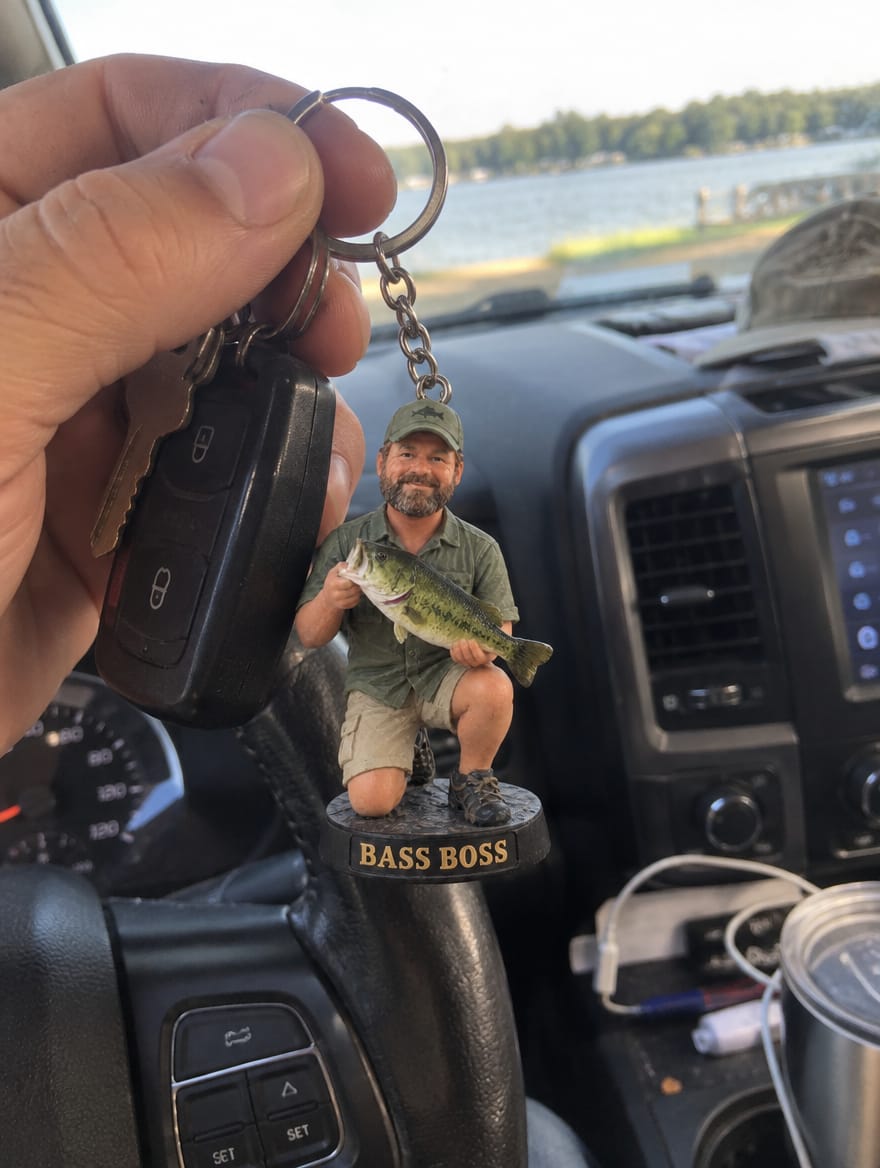 Customer photo review of Custom Fishing Figurine Keychain from Photo