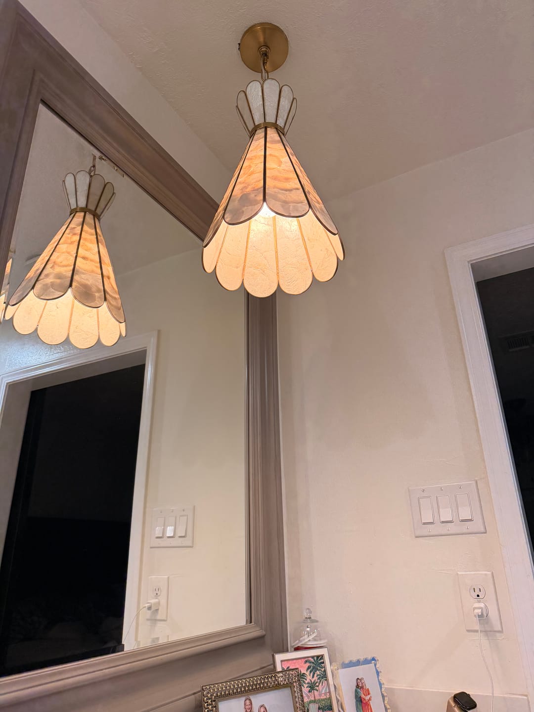 Customer photo review of Sculptural Bloom 1-Light Brass Capiz Shell Glass Pendant