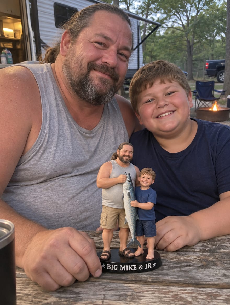 Customer photo review of Custom Father & Kids Fishing Figurine from Photo