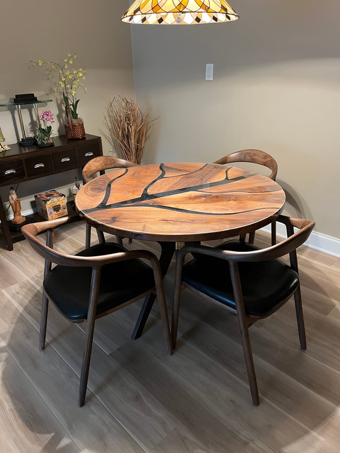 Customer photo review of Artisan Walnut and Epoxy Tree Branch Round Table