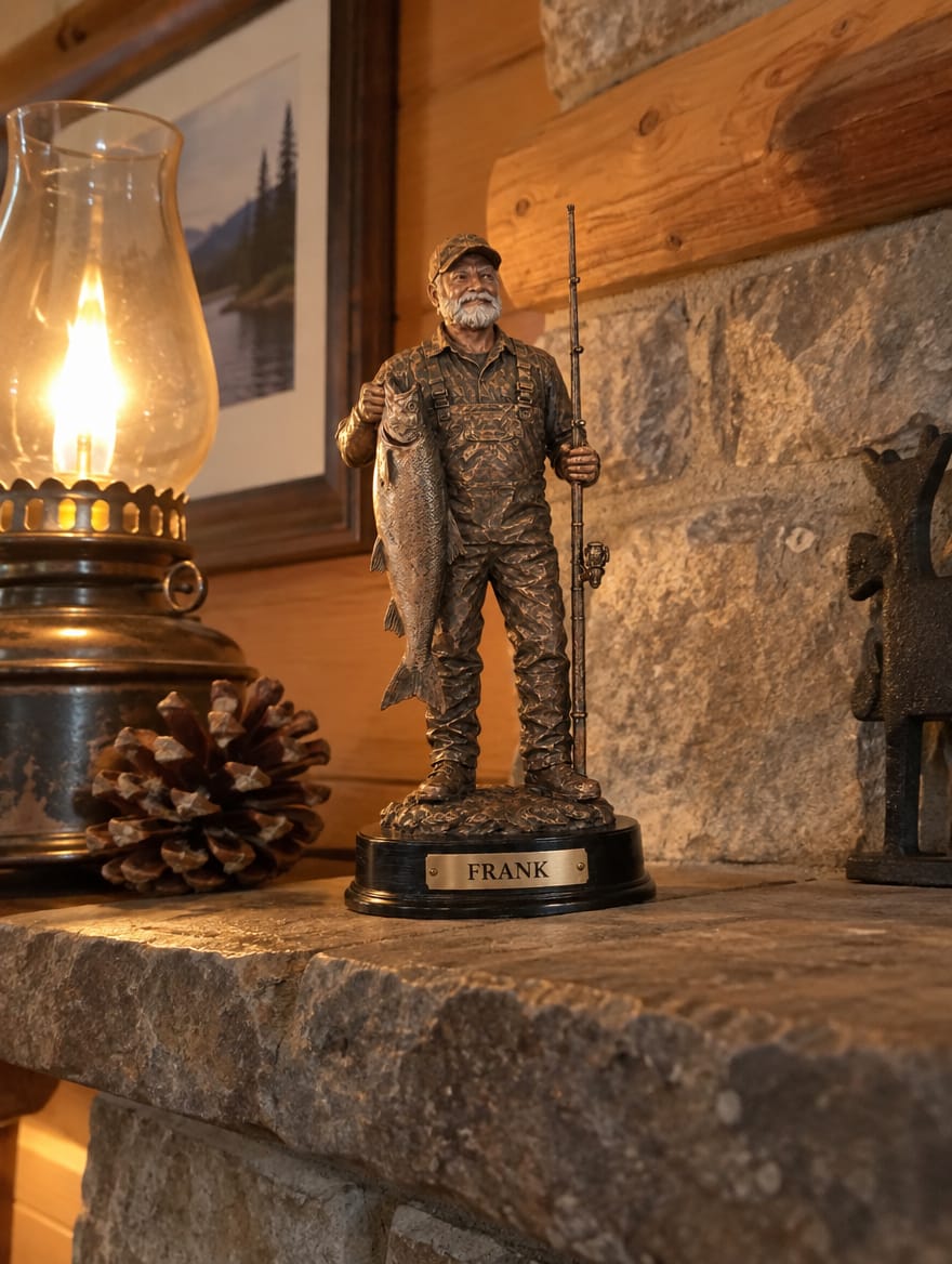 Customer photo review of Custom Copper-Finish Fishing Statue from Photo