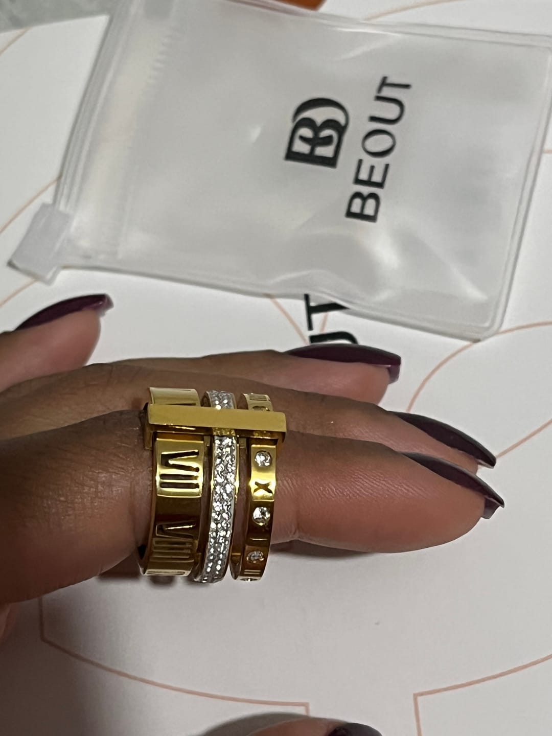 Customer photo review of Anel Triplo Beout Banhado em Ouro 18k