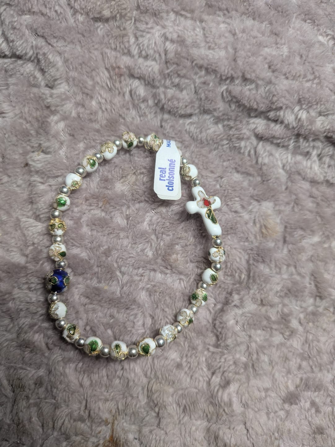 Customer photo review of White Cloisonné Stretch Bracelet – Blessed by Pope