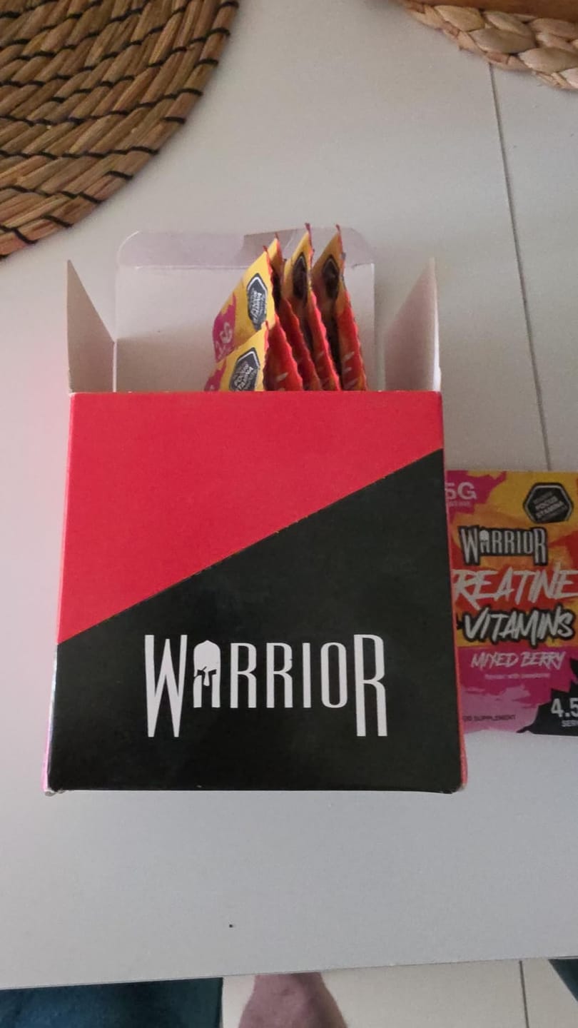 Customer photo review of Warrior Creatine Plus Vitamins – 15 Sachet Pack (30 Servings)