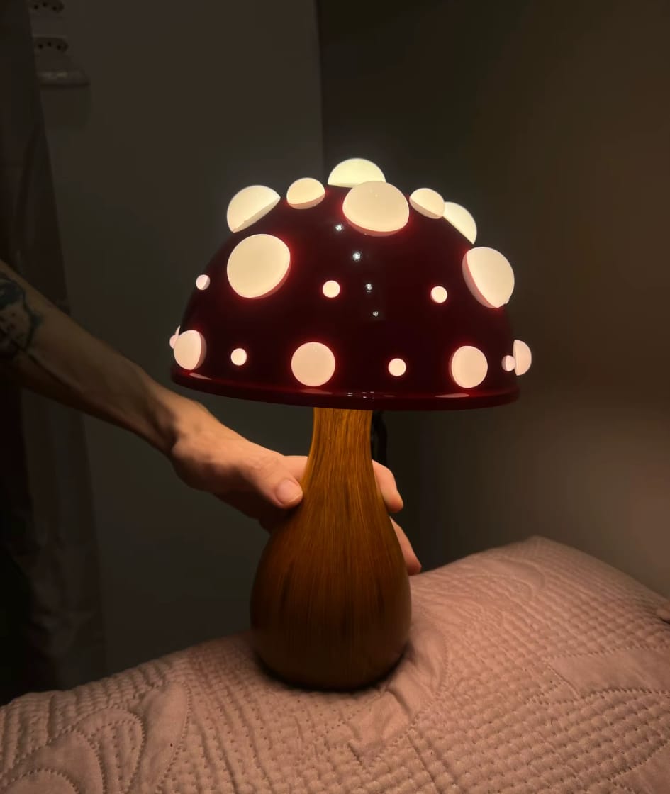 Customer photo review of Mushroom Table Lamp with Polka Dot Shade