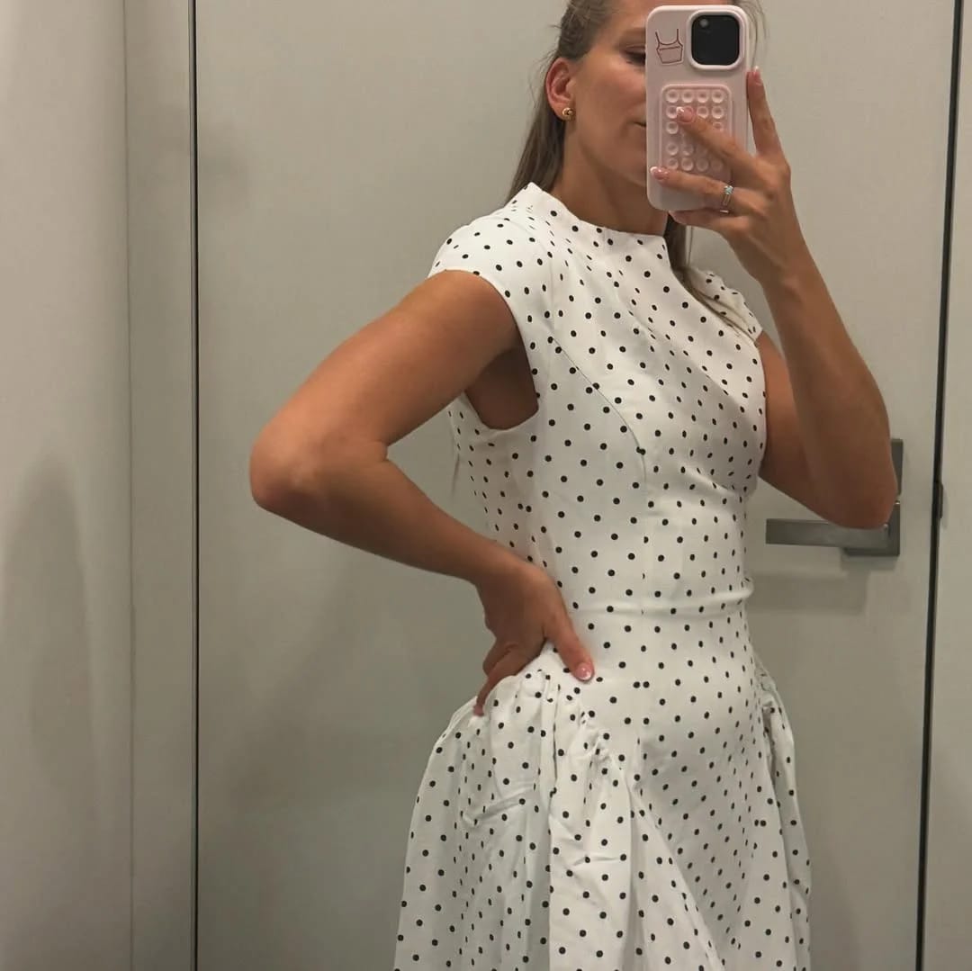 Customer photo review of Retro Polka Dot A-Line Short Sleeve Dress