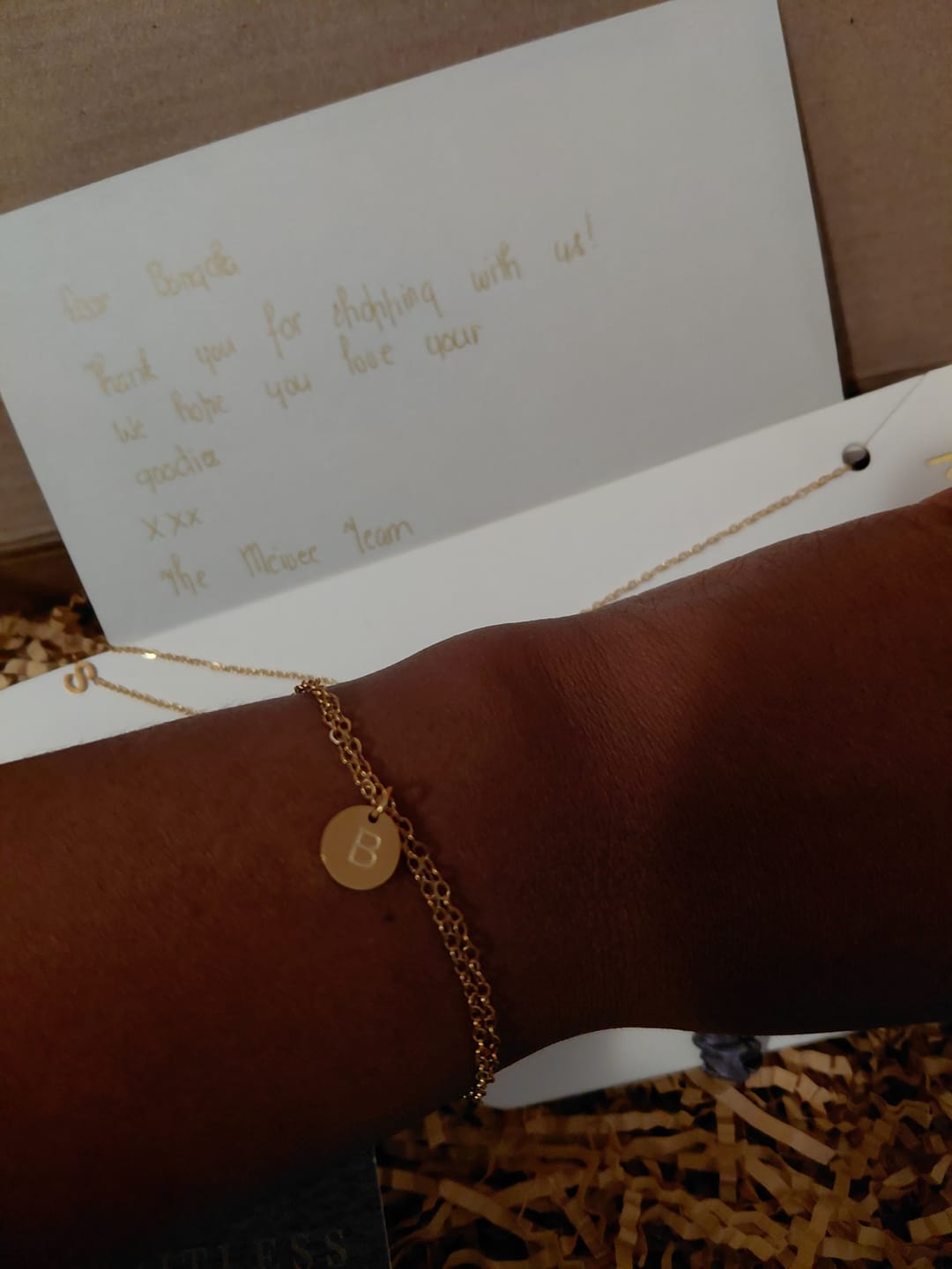 Customer photo review of 18k Gold Plated Initial Bracelet