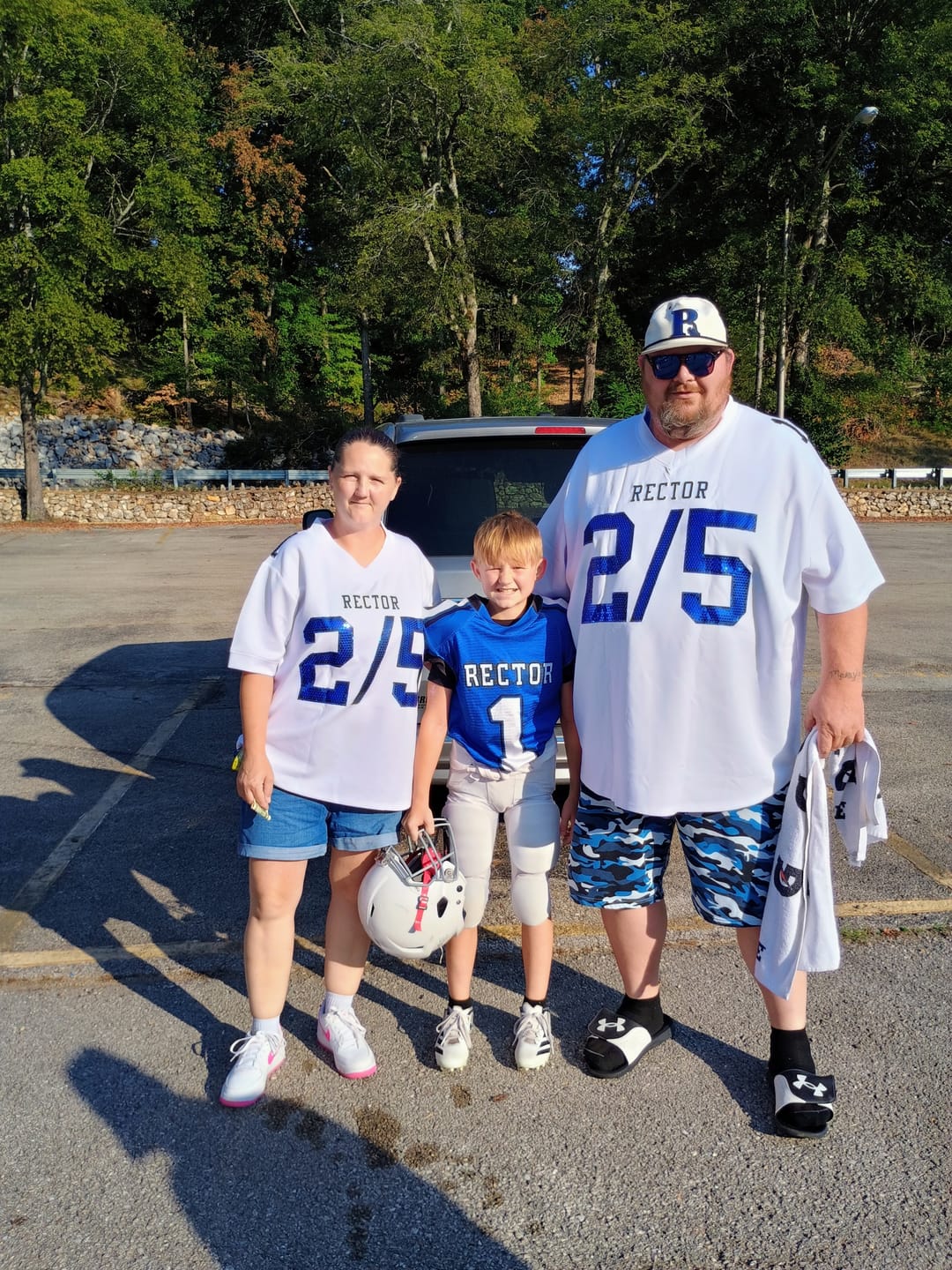 Customer photo review of Custom White Royal Blue sequin lettering Moisture-Wicking Football Jersey