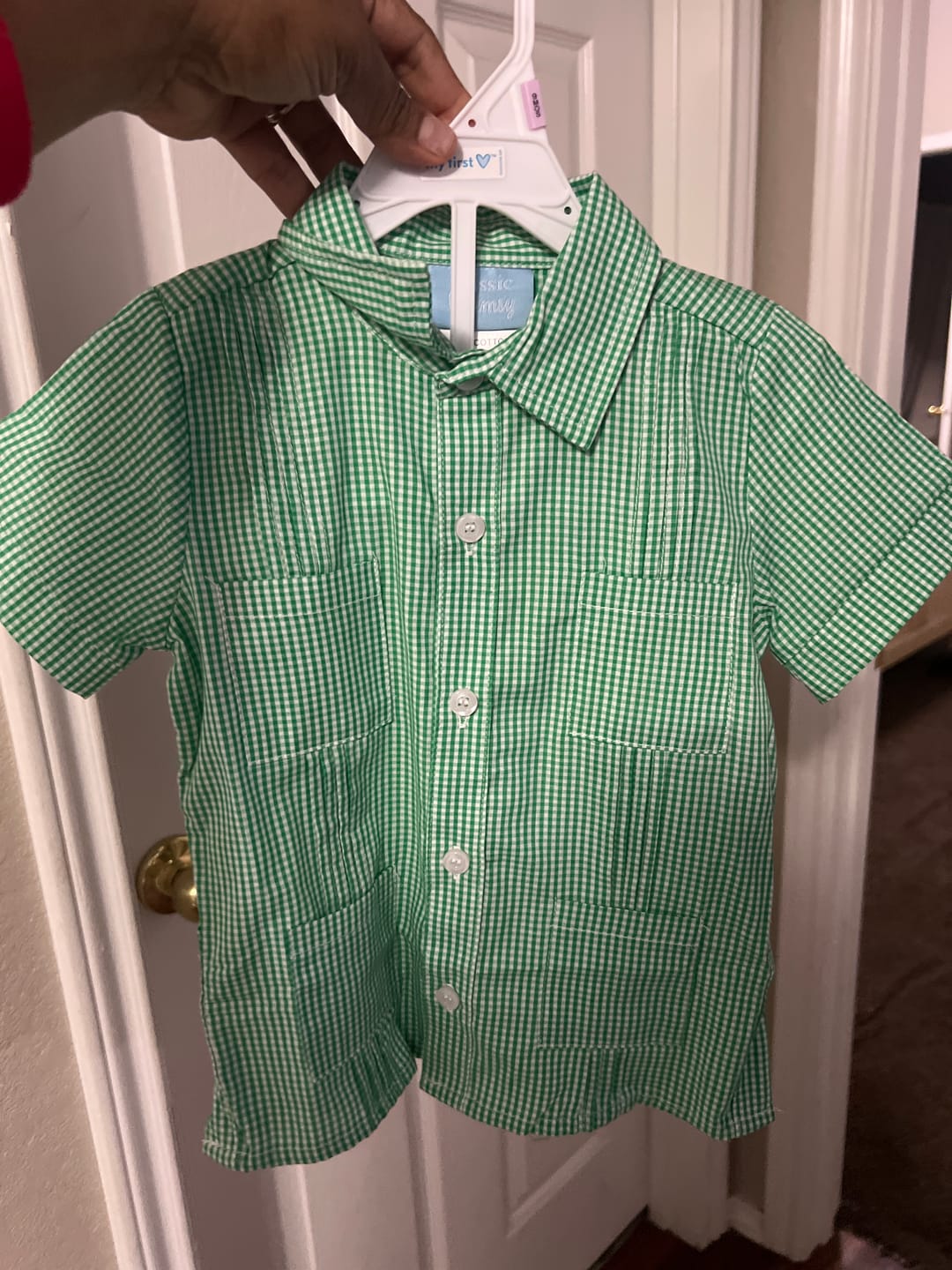 Customer photo review of Green Gingham Guayabera Shirt