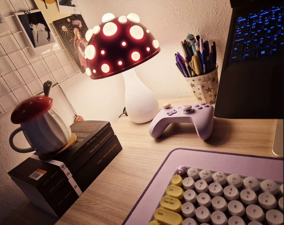Customer photo review of Mushroom Table Lamp with Polka Dot Shade
