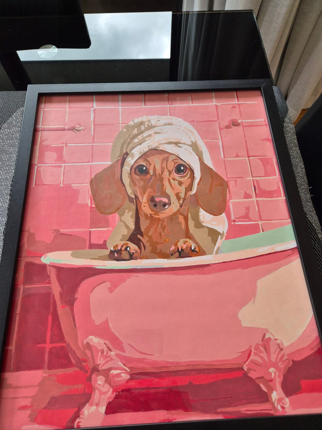 Customer photo review of Dachshund in bath | Paint by Number