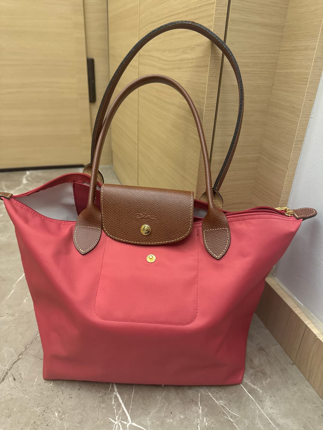 Customer photo review of Longchamp  Le Pliage Original M Tote Bag -Strawberry - Recycled