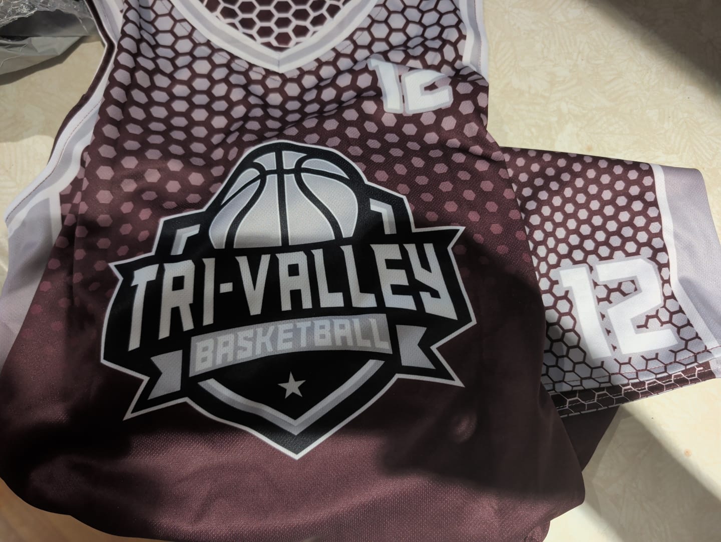 Customer photo review of Custom Burgundy Gray White Reversible Basketball Suit for Adults and Kids Personalized Jersey