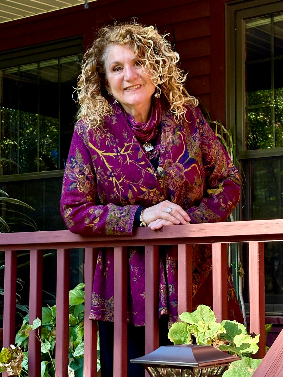 Customer photo review of Merino Wool Duster Jacket – Purple Bird