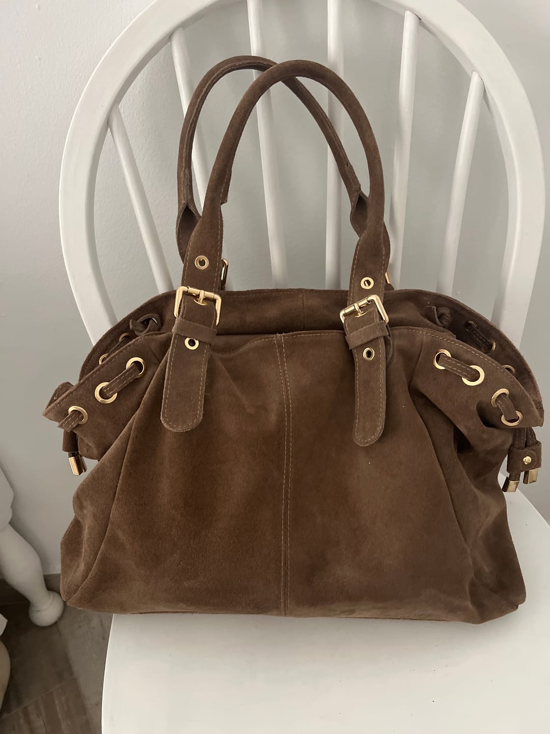 Customer photo review of Suède Muse bag taupe
