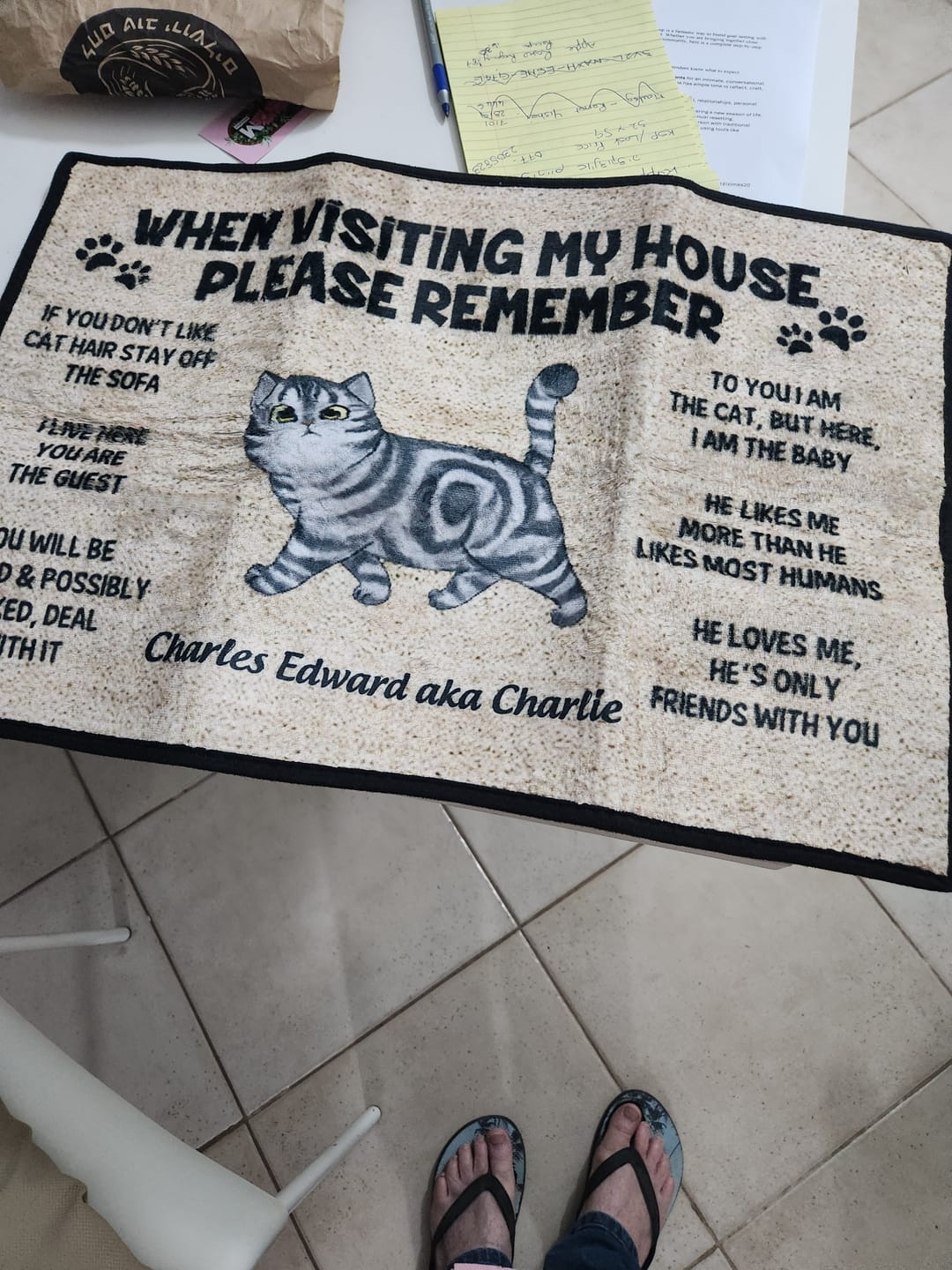 Customer photo review of Please Remember When Visiting Cats House Personalized Doormat