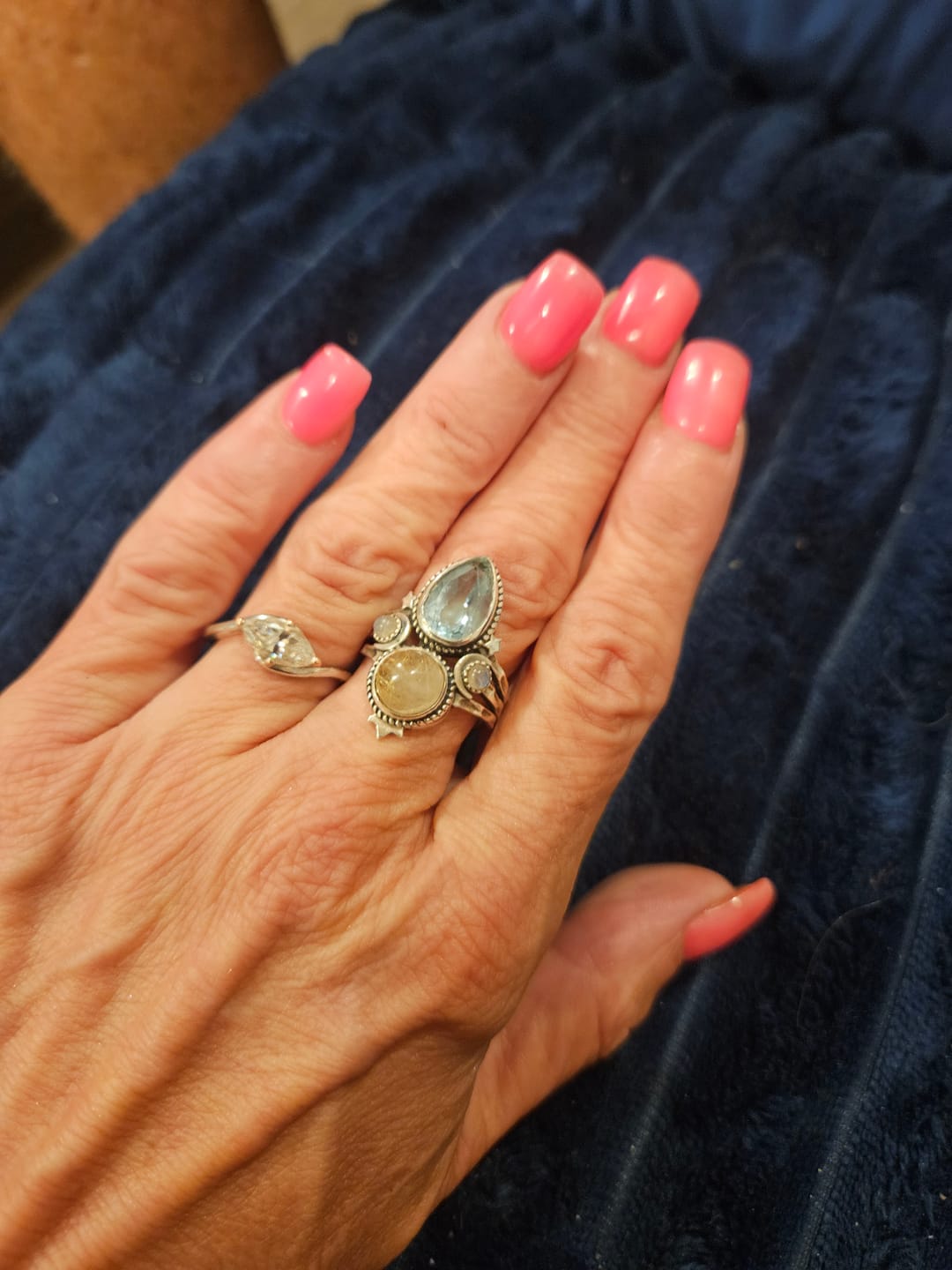 Customer photo review of Blue Topaz and Golden Rutilated Quartz Celestial Ring
