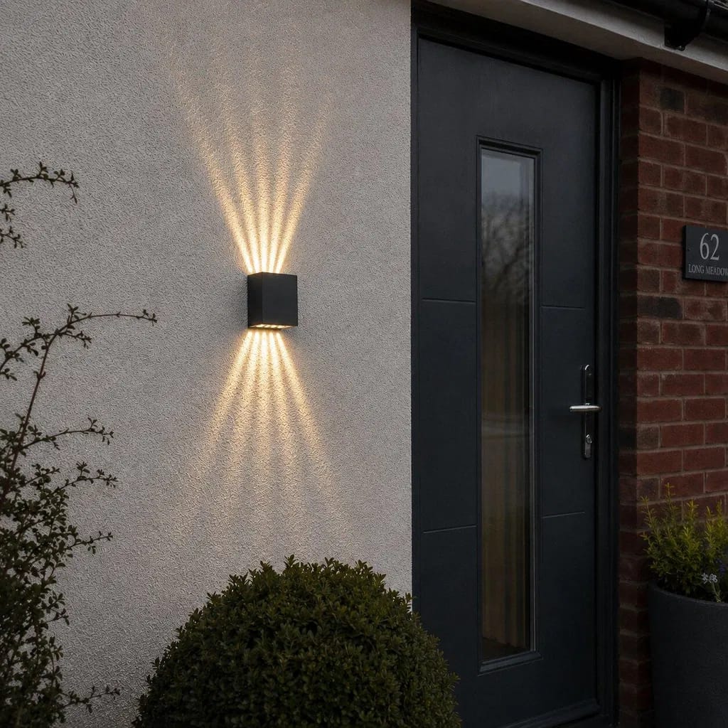 Customer photo review of Outdoor Cube Wall Light with Up and Down Light Effect