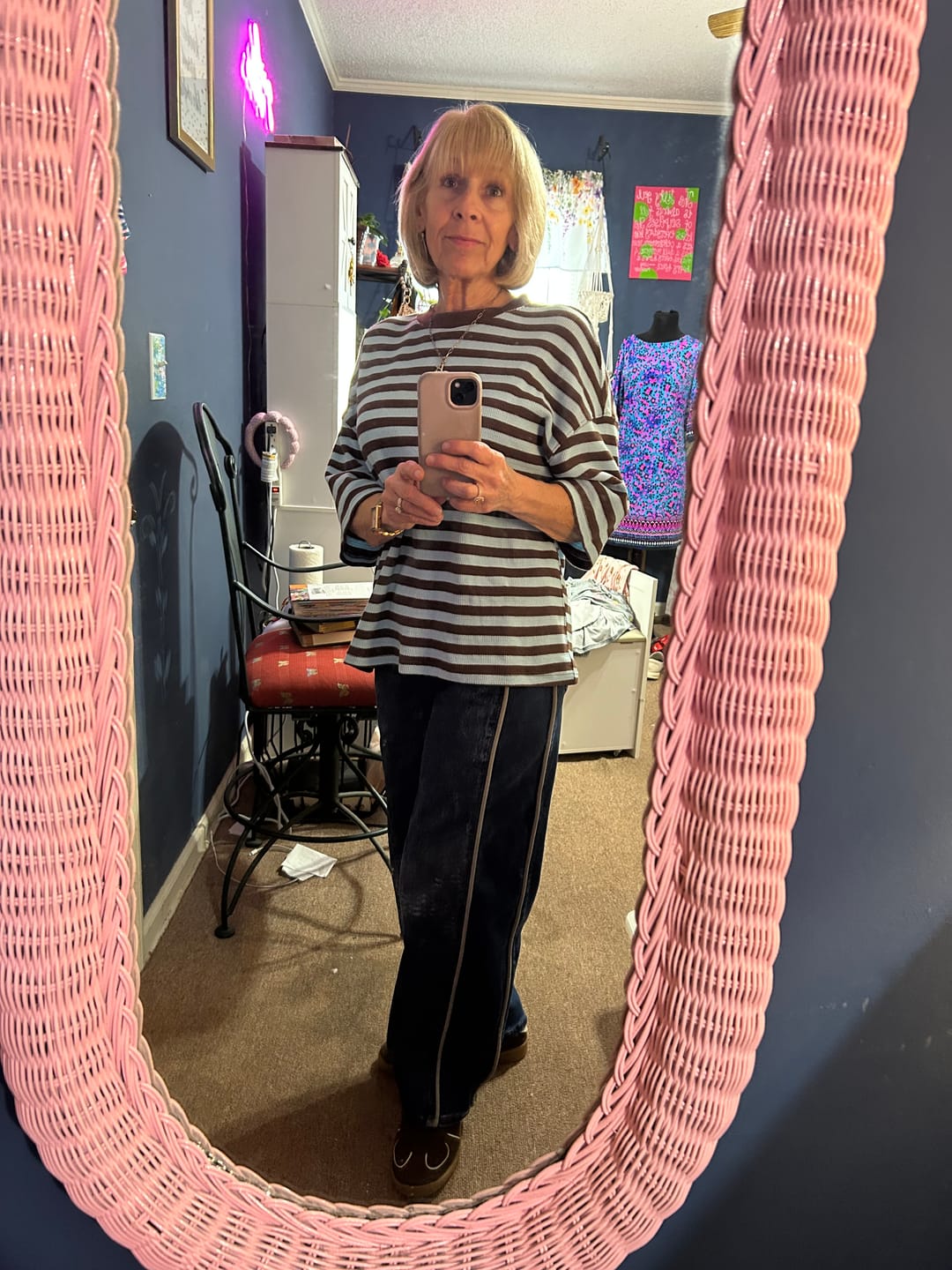 Customer photo review of Saige High Rise Dark Wash Tummy Control Barrel Jeans with Side Panel