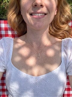 Customer photo review of Delia Moissanite Necklace