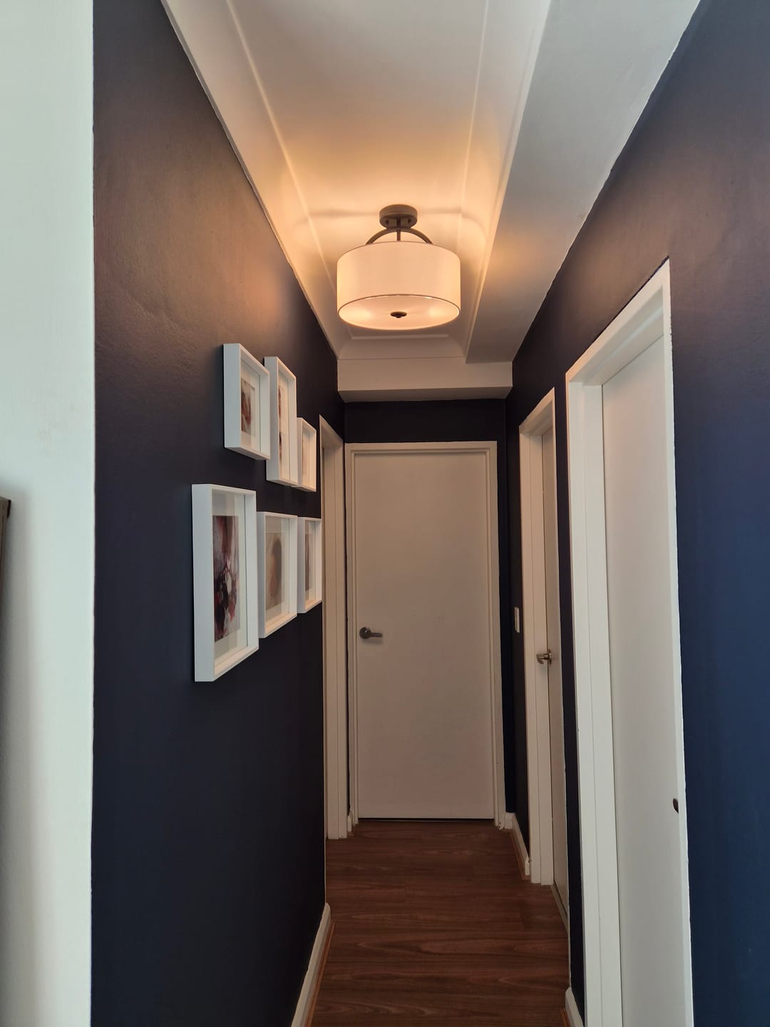Customer photo review of Scandinavian 2-Light Linen Shade Drum Semi Flush Mount