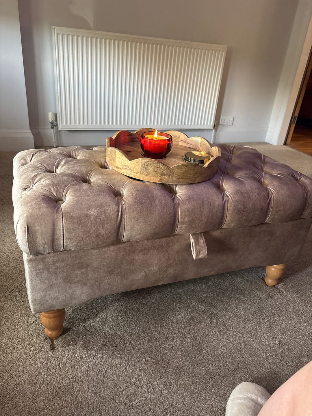 Customer photo review of Regent Artisan Storage Ottoman – Handmade Chesterfield Bench UK