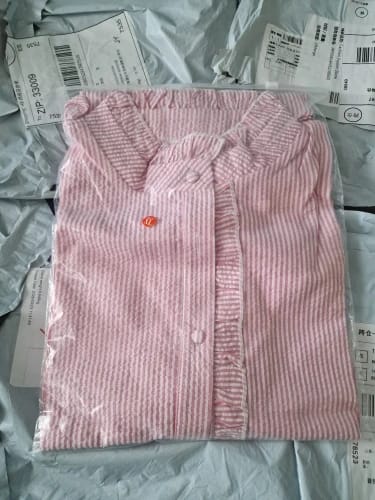 Customer photo review of Ruffle-Placket Textured Blouse