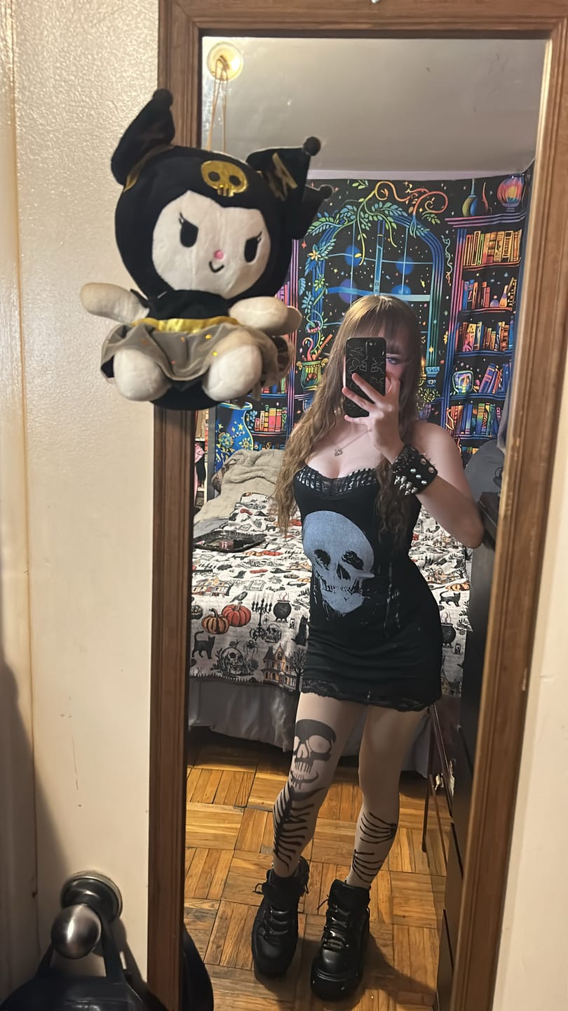 Customer photo review of Goth Dark Black Anime Skull Print Fairy Dress - black / L