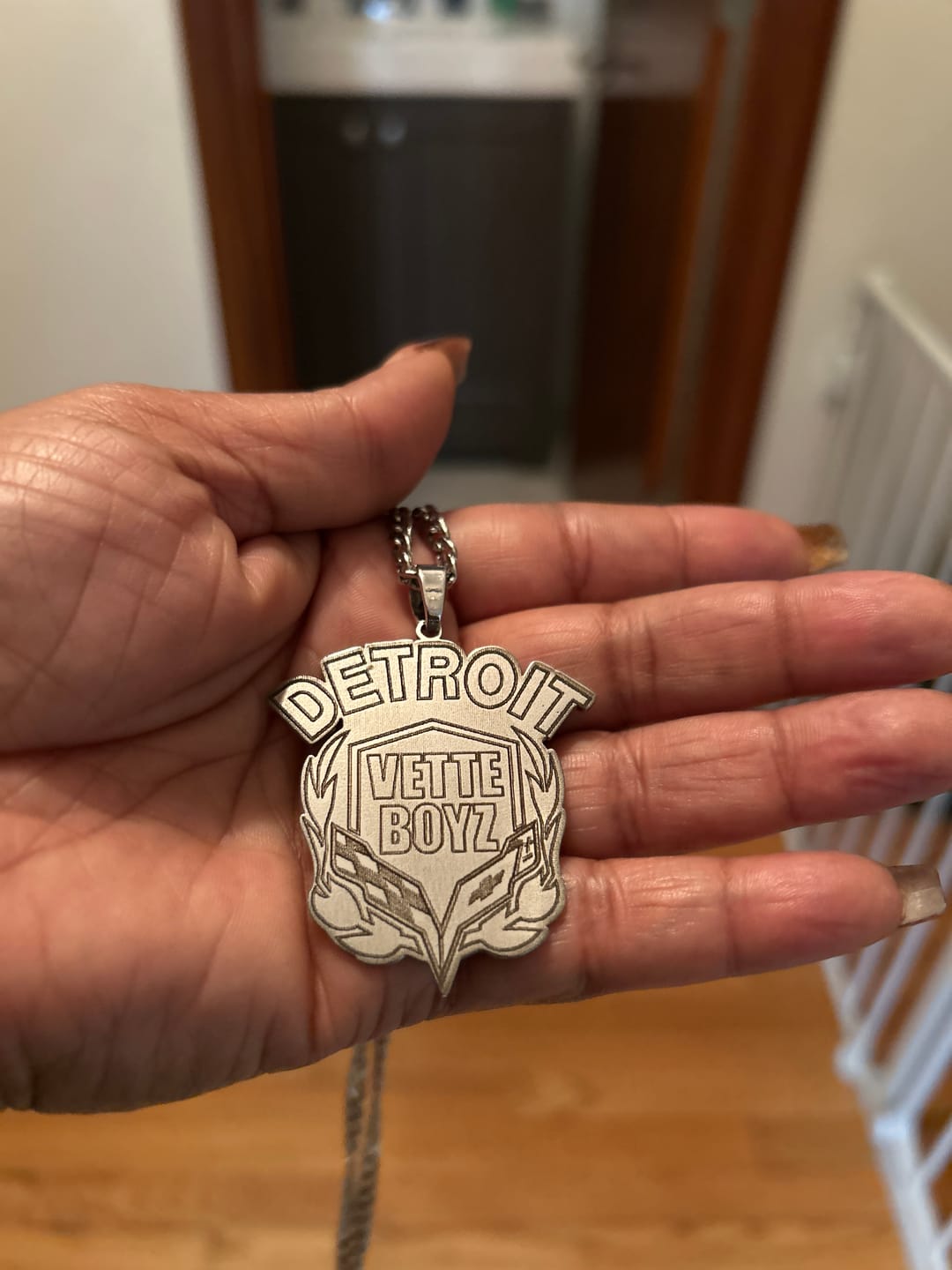 Customer photo review of Custom Logo Engraved Photo Pendant Necklace