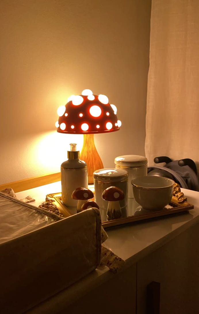 Customer photo review of Mushroom Table Lamp with Polka Dot Shade