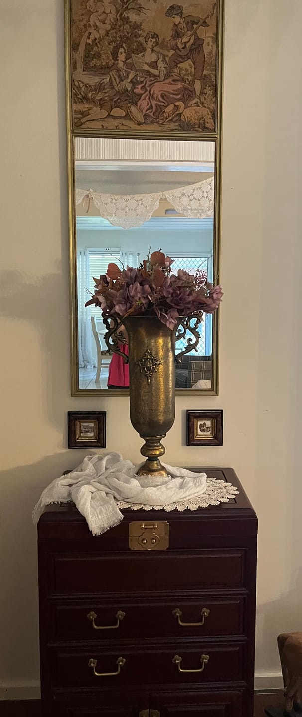Customer photo review of Coralie French Provincial Urn Vase, Aged Gold Metal with Scroll Handles