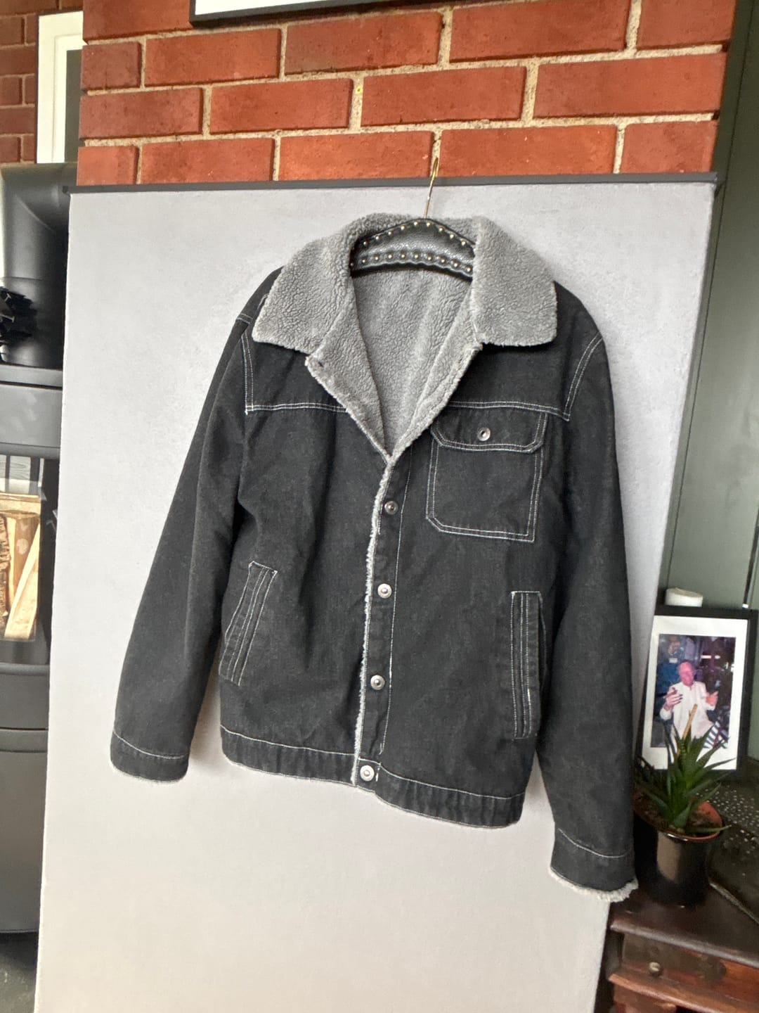Customer photo review of Teddy Lined Washed Denim Jacket